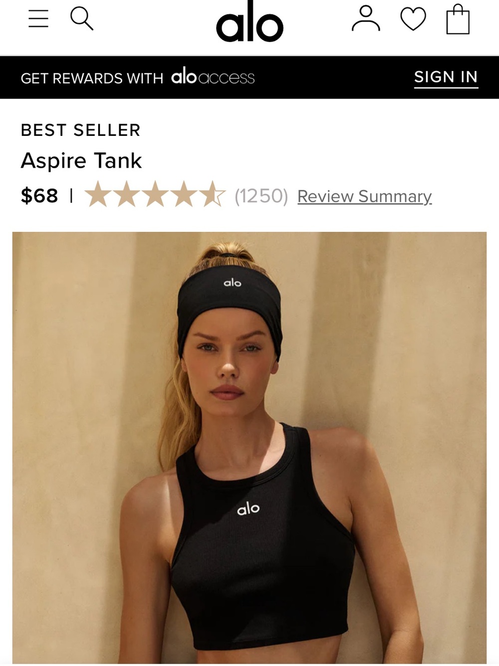 ALO Yoga Black Aspire Crop Tank